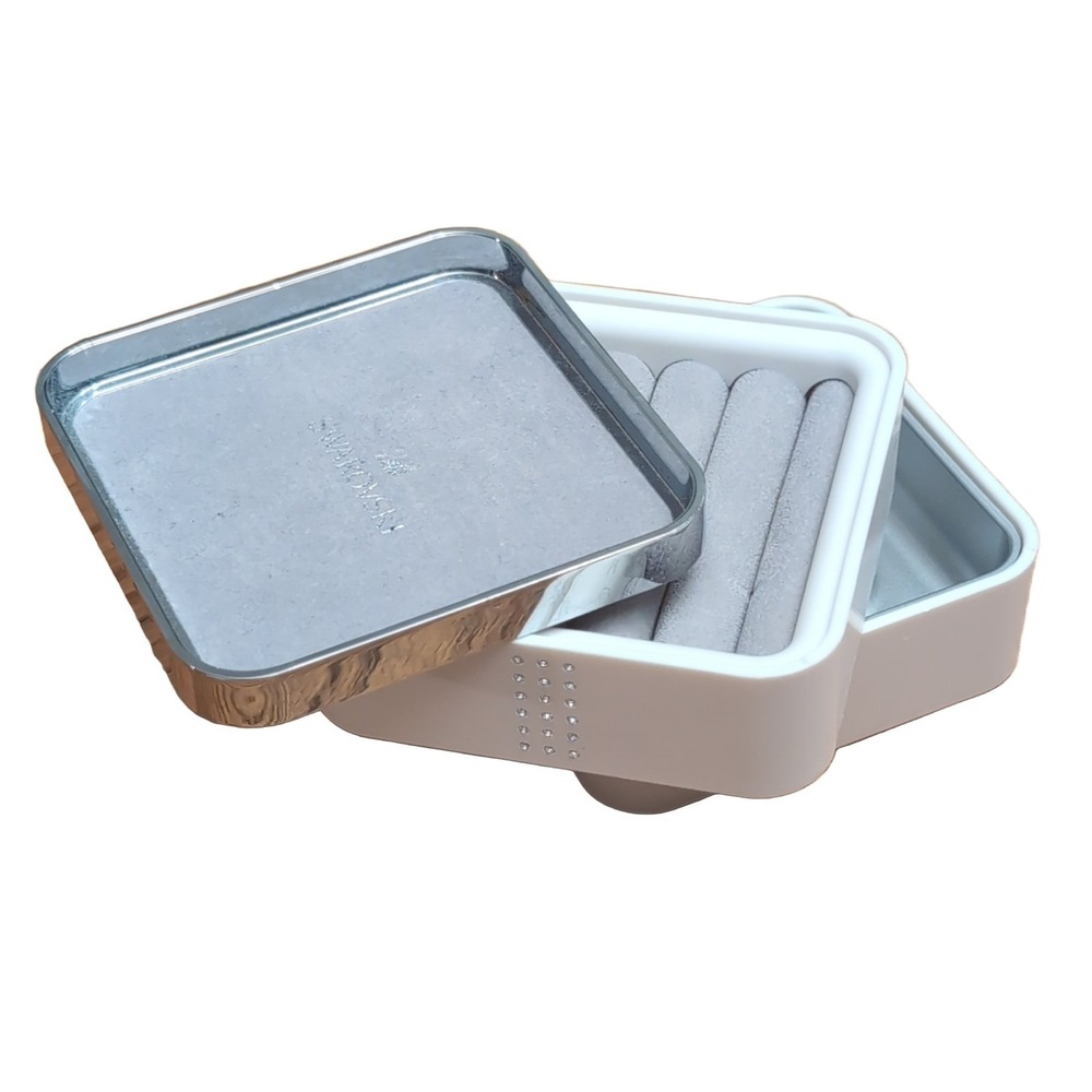 Swarovski Travel Jewelry Box Trinket Organizer White Silver Gray 4" Square